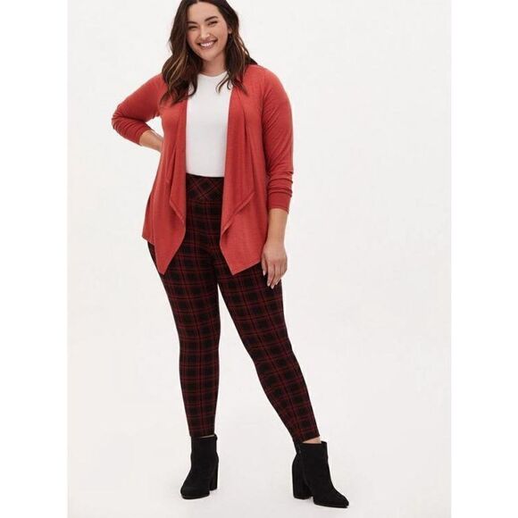 Torrid Pixie Skinny plaid size 4 Luxe Ponte High-Rise Pant red black - Picture 2 of 10